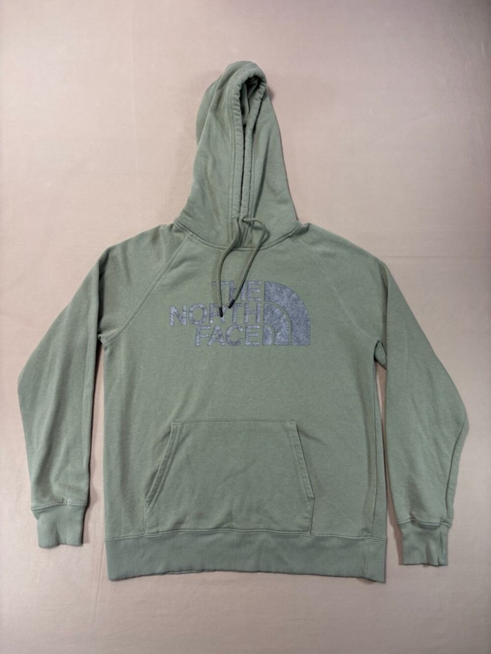 The North Face Women’s Sage Green Pullover Hoodie with Silver Logo Size Small